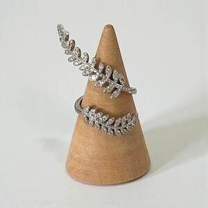 Silver Sterling Open Crystal Leaves Ring